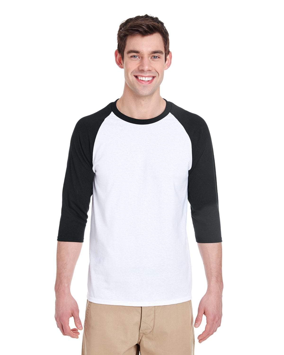 Gildan WHITE/BLACK / S Apparel Apparel | Raglan T-shirt Wholesale Craft Sign Vinyl Monroe GA 30656