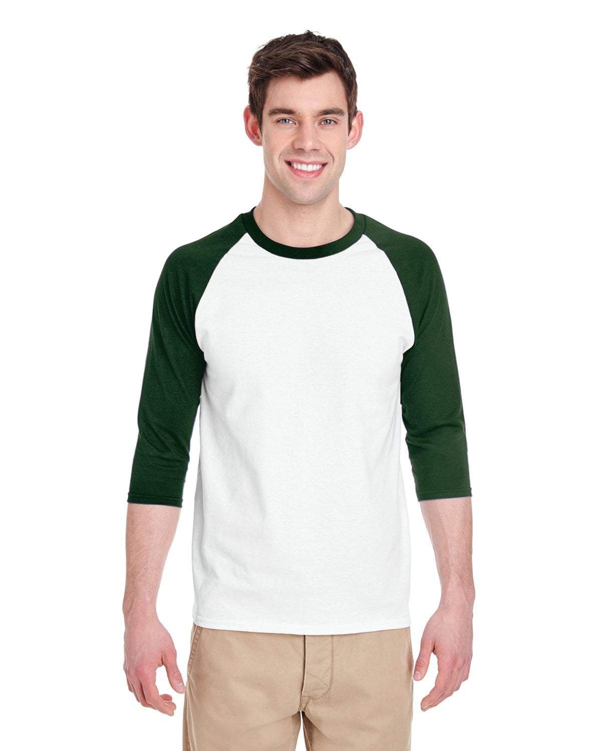Gildan WHITE/FOREST / S Apparel Apparel | Raglan T-shirt Wholesale Craft Sign Vinyl Monroe GA 30656