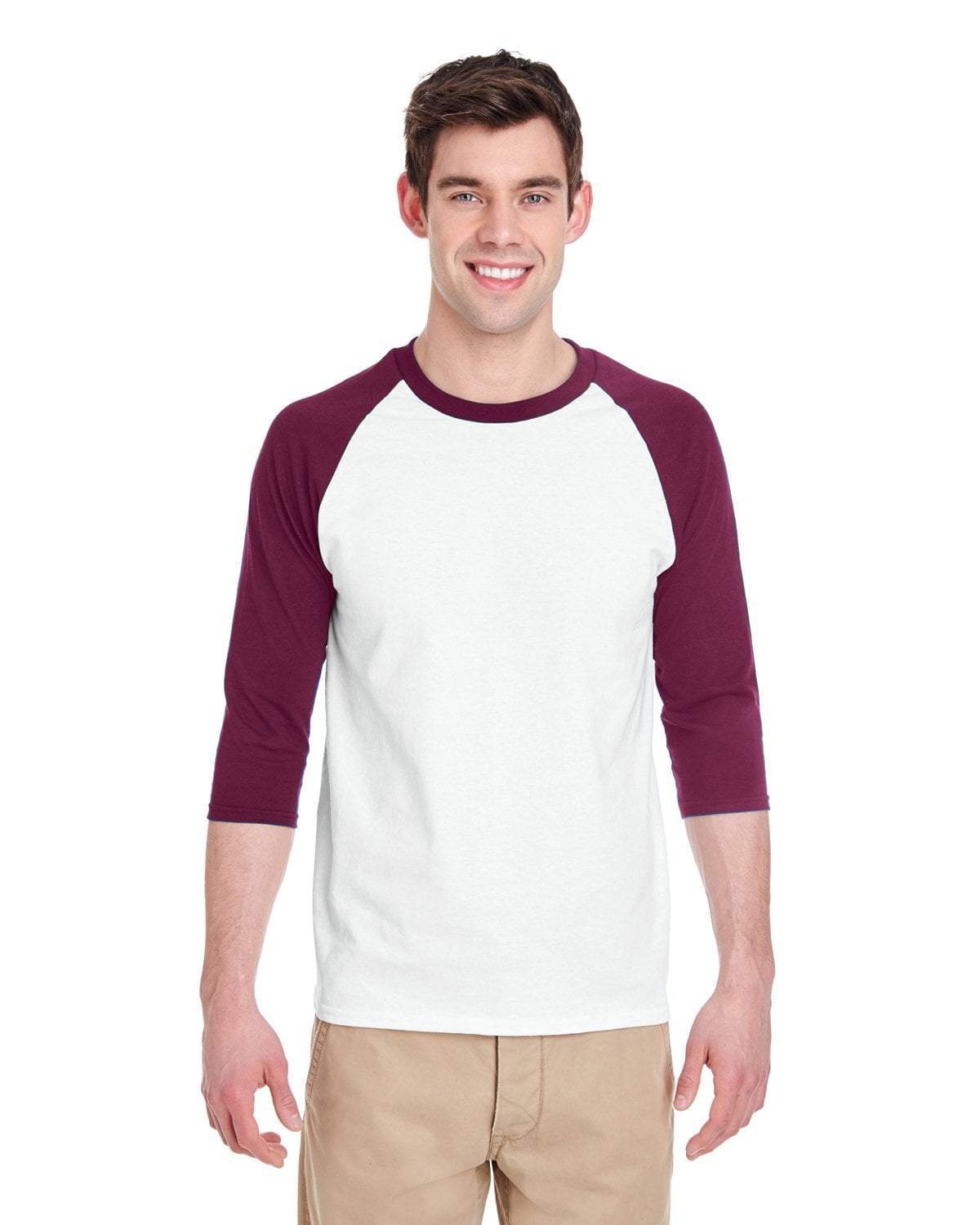 Gildan WHITE/MAROON / S Apparel Apparel | Raglan T-shirt Wholesale Craft Sign Vinyl Monroe GA 30656