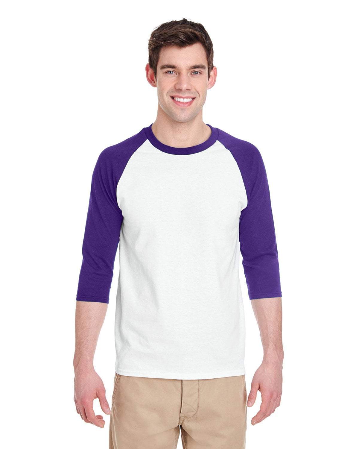 Gildan WHITE/PURPLE / S Apparel Apparel | Raglan T-shirt Wholesale Craft Sign Vinyl Monroe GA 30656